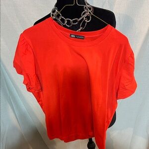 Zara Women's Vibrant Red Short Sleeve Top